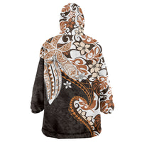 Monstera Plumeria Flowers Orange Wearable Blanket Hoodie Polynesian Pattern LT01 - Polynesian Pride