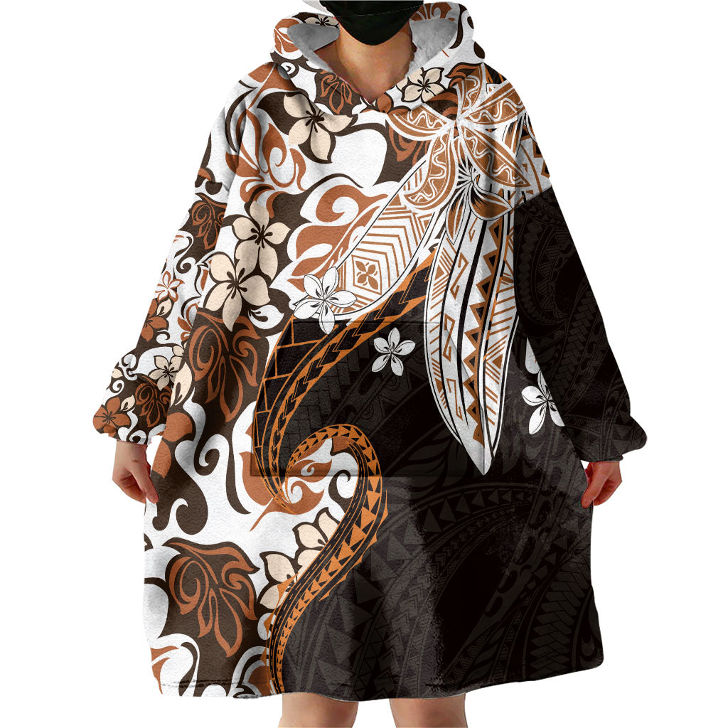 Monstera Plumeria Flowers Orange Wearable Blanket Hoodie Polynesian Pattern LT01 - Polynesian Pride