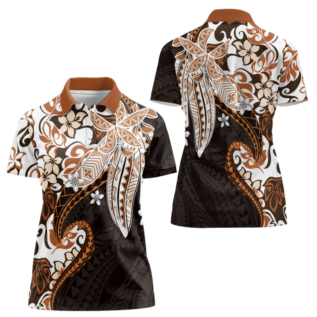 Monstera Plumeria Flowers Orange Women Polo Shirt Polynesian Pattern LT01 - Polynesian Pride