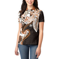 Monstera Plumeria Flowers Orange Women Polo Shirt Polynesian Pattern LT01 - Polynesian Pride