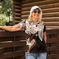 Monstera Plumeria Flowers Orange Women Polo Shirt Polynesian Pattern LT01 - Polynesian Pride