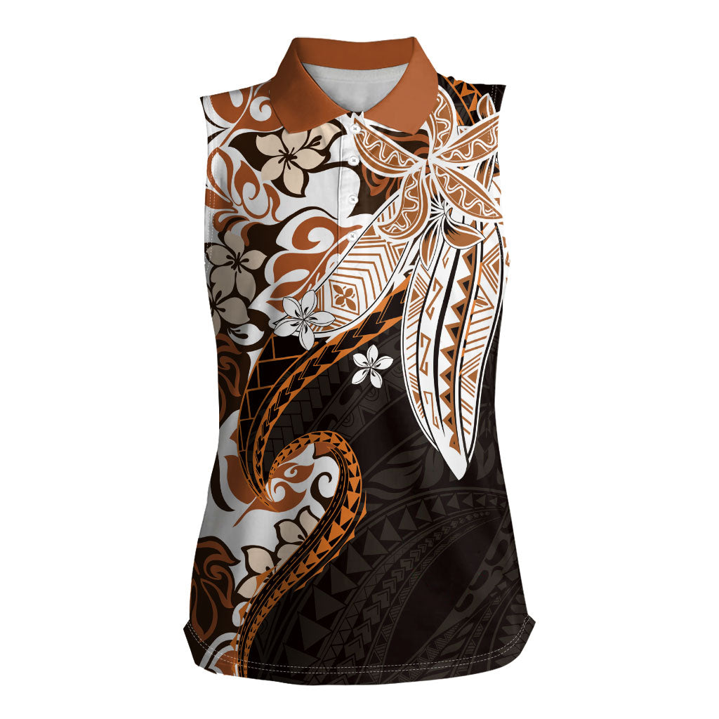 Monstera Plumeria Flowers Orange Women Sleeveless Polo Shirt Polynesian Pattern LT01 Female Orange - Polynesian Pride