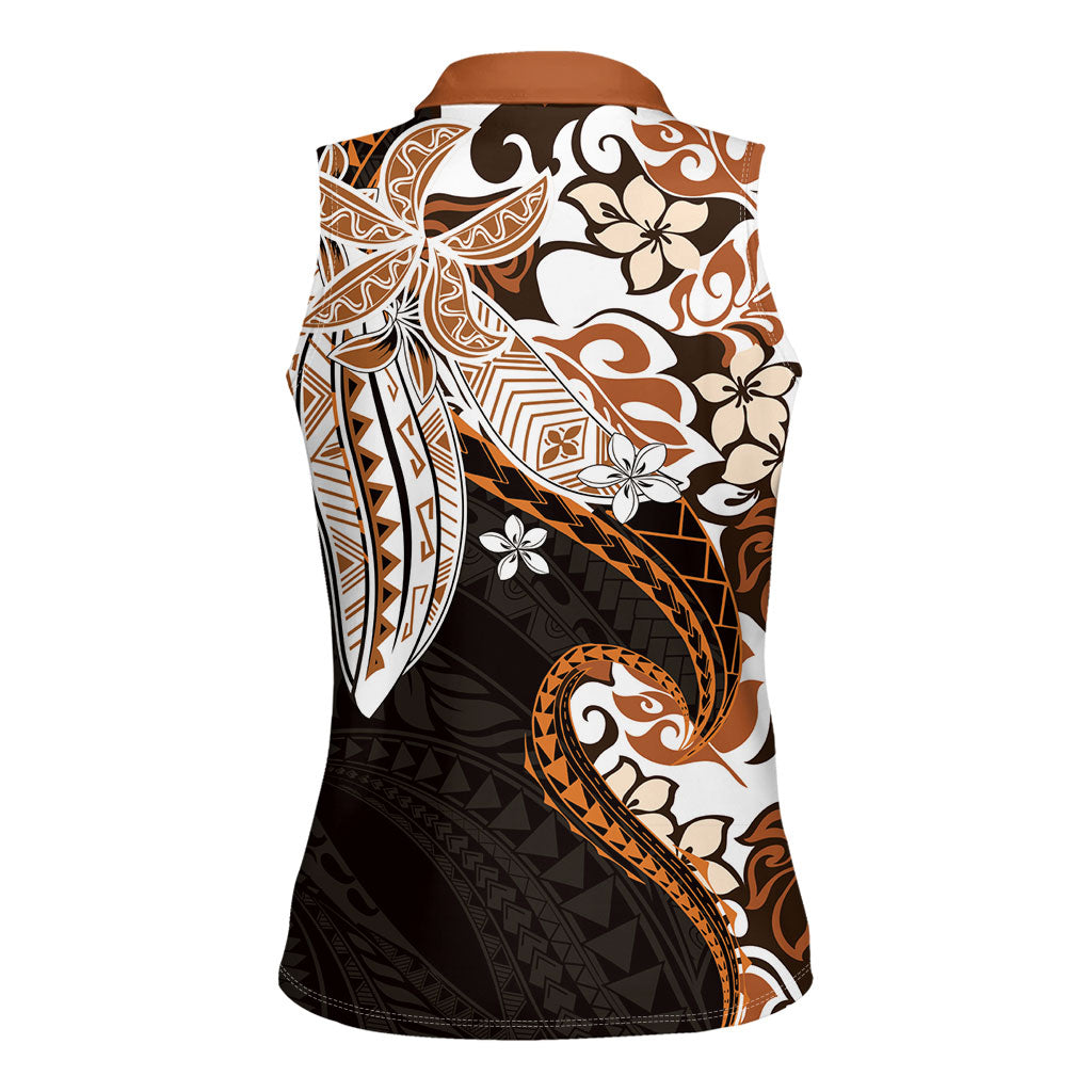 Monstera Plumeria Flowers Orange Women Sleeveless Polo Shirt Polynesian Pattern LT01 - Polynesian Pride