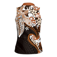 Monstera Plumeria Flowers Orange Women Sleeveless Polo Shirt Polynesian Pattern LT01 - Polynesian Pride