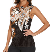 Monstera Plumeria Flowers Orange Women Sleeveless Polo Shirt Polynesian Pattern LT01 - Polynesian Pride