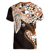Monstera Plumeria Flowers Orange Women V-Neck T-Shirt Polynesian Pattern LT01 - Polynesian Pride
