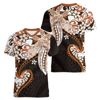 Monstera Plumeria Flowers Orange Women V-Neck T-Shirt Polynesian Pattern LT01 - Polynesian Pride