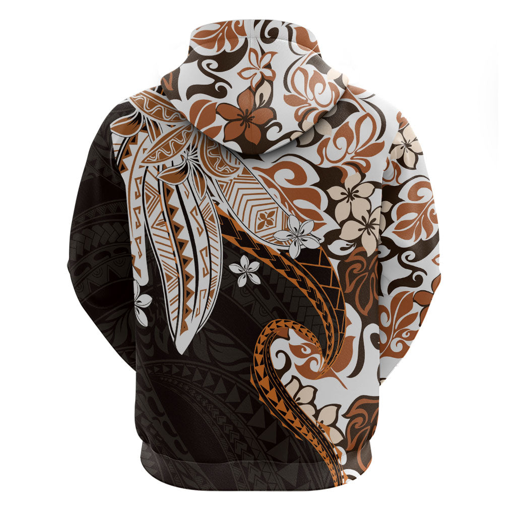 Monstera Plumeria Flowers Orange Zip Hoodie Polynesian Pattern