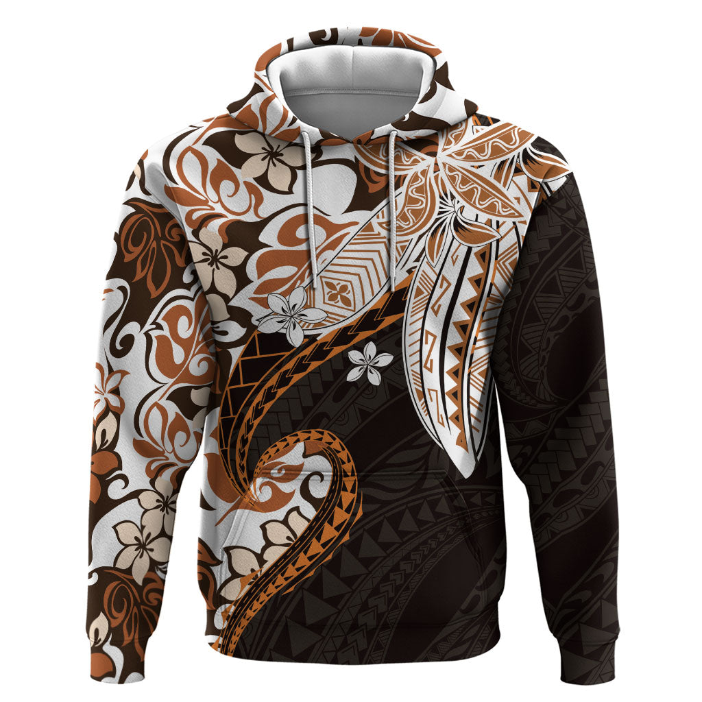 Monstera Plumeria Flowers Orange Zip Hoodie Polynesian Pattern