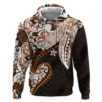 Monstera Plumeria Flowers Orange Zip Hoodie Polynesian Pattern