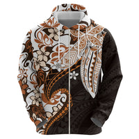 Monstera Plumeria Flowers Orange Zip Hoodie Polynesian Pattern