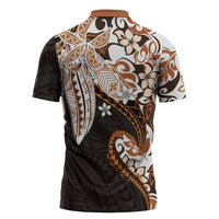 Monstera Plumeria Flowers Orange Zipper Polo Shirt Polynesian Pattern