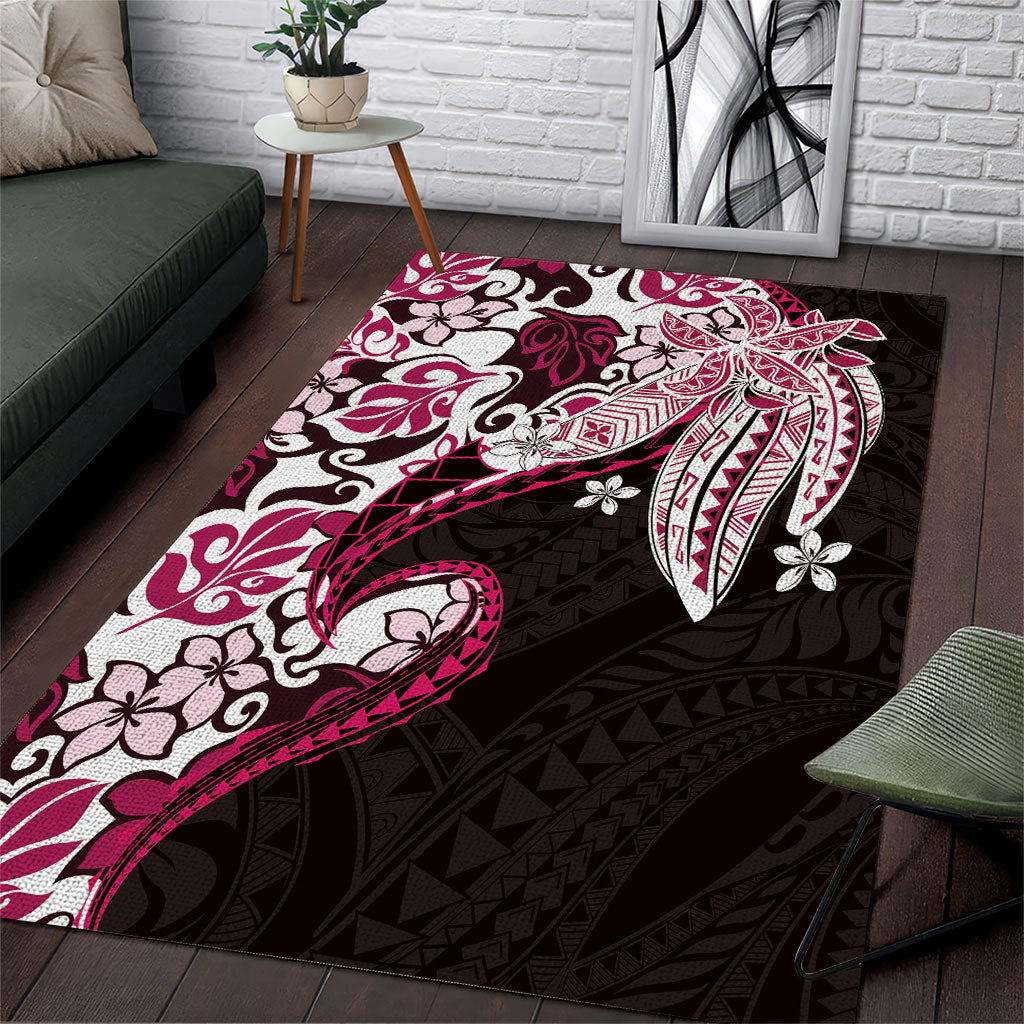 Monstera Plumeria Flowers Pink Area Rug Polynesian Pattern LT01 Pink - Polynesian Pride