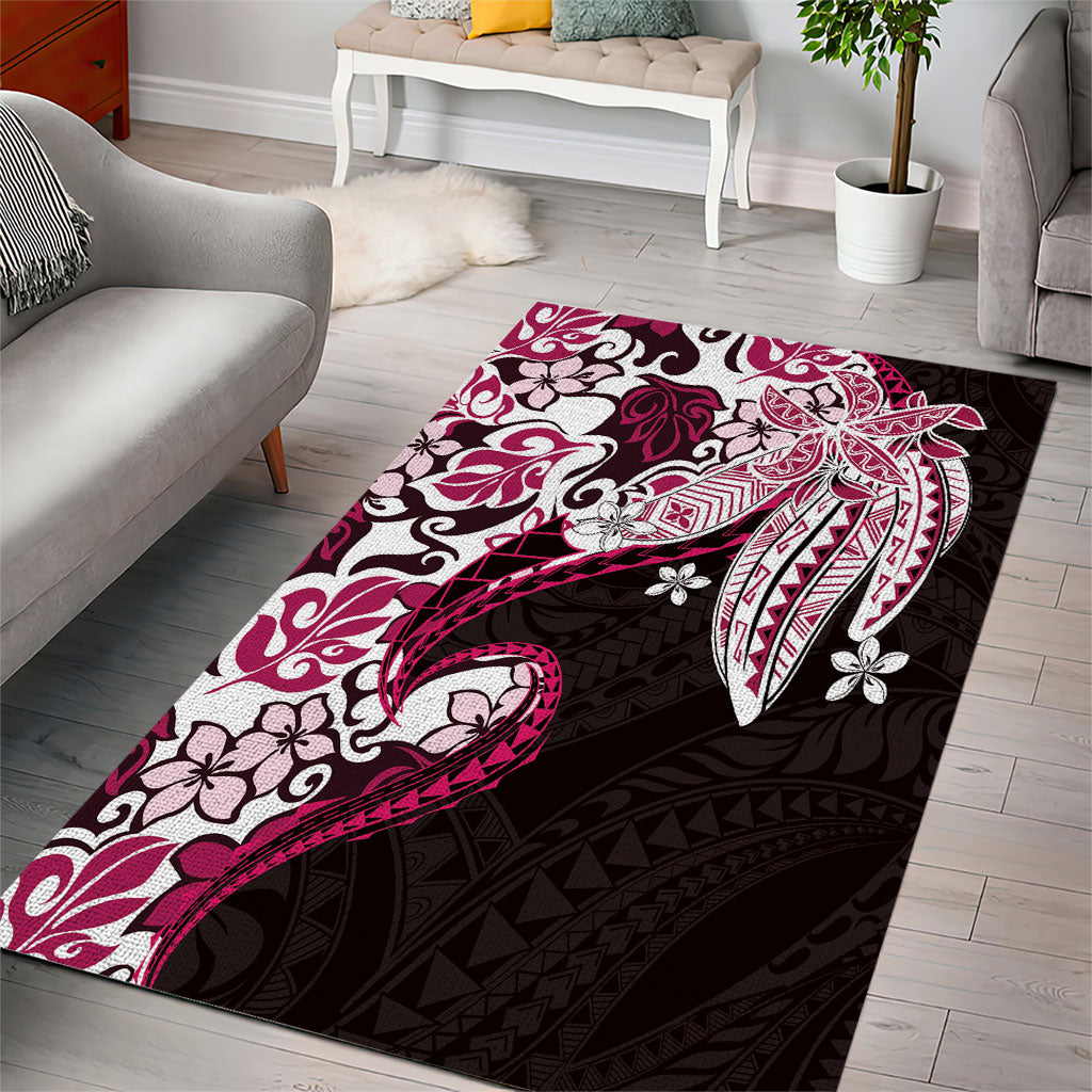 Monstera Plumeria Flowers Pink Area Rug Polynesian Pattern LT01 - Polynesian Pride