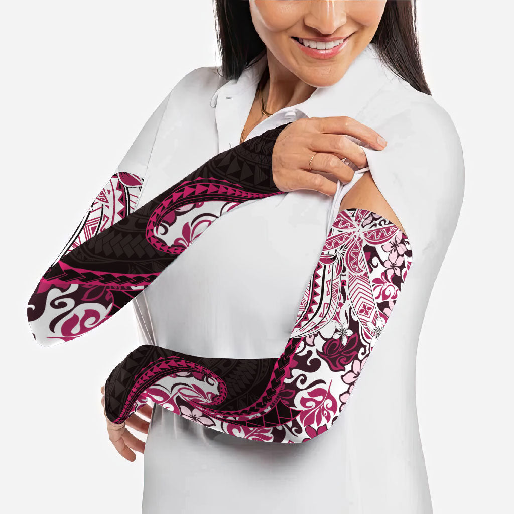 Monstera Plumeria Flowers Pink Arm Sleeves Polynesian Pattern LT01 - Polynesian Pride