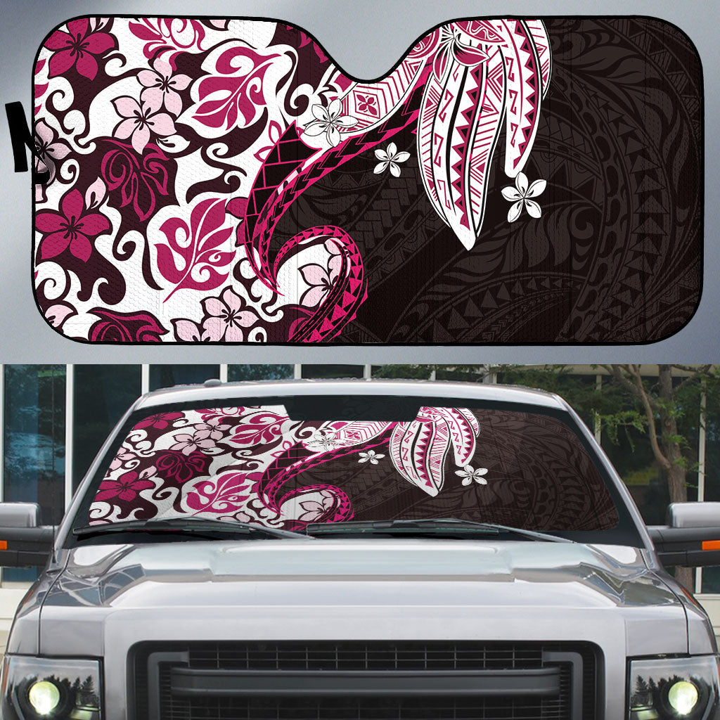 Monstera Plumeria Flowers Pink Auto Sun Shade Polynesian Pattern LT01 Pink - Polynesian Pride
