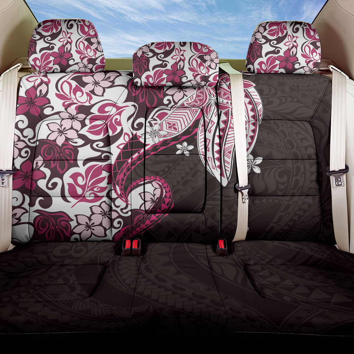 Monstera Plumeria Flowers Pink Back Car Seat Cover Polynesian Pattern LT01 One Size Pink - Polynesian Pride