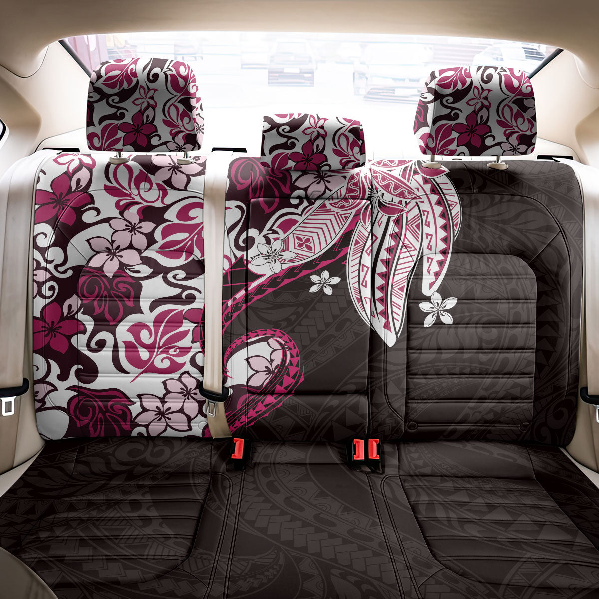 Monstera Plumeria Flowers Pink Back Car Seat Cover Polynesian Pattern LT01 - Polynesian Pride