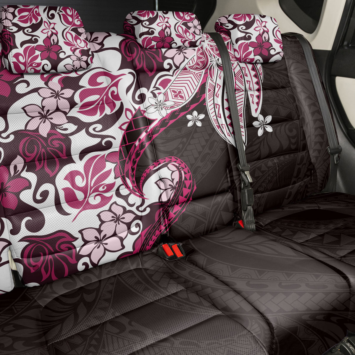 Monstera Plumeria Flowers Pink Back Car Seat Cover Polynesian Pattern LT01 - Polynesian Pride