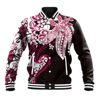Monstera Plumeria Flowers Pink Baseball Jacket Polynesian Pattern LT01 Unisex Pink - Polynesian Pride