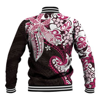 Monstera Plumeria Flowers Pink Baseball Jacket Polynesian Pattern LT01 - Polynesian Pride