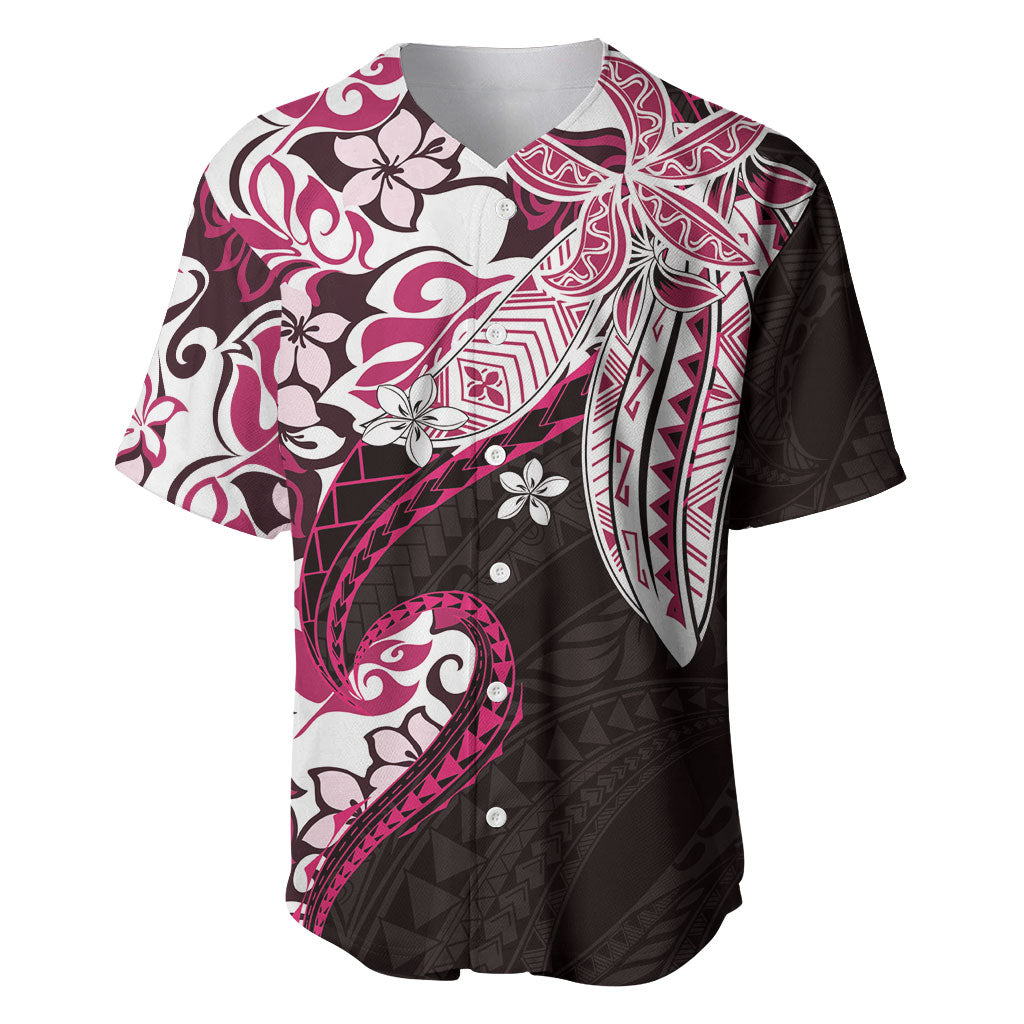 Monstera Plumeria Flowers Pink Baseball Jersey Polynesian Pattern LT01 Pink - Polynesian Pride