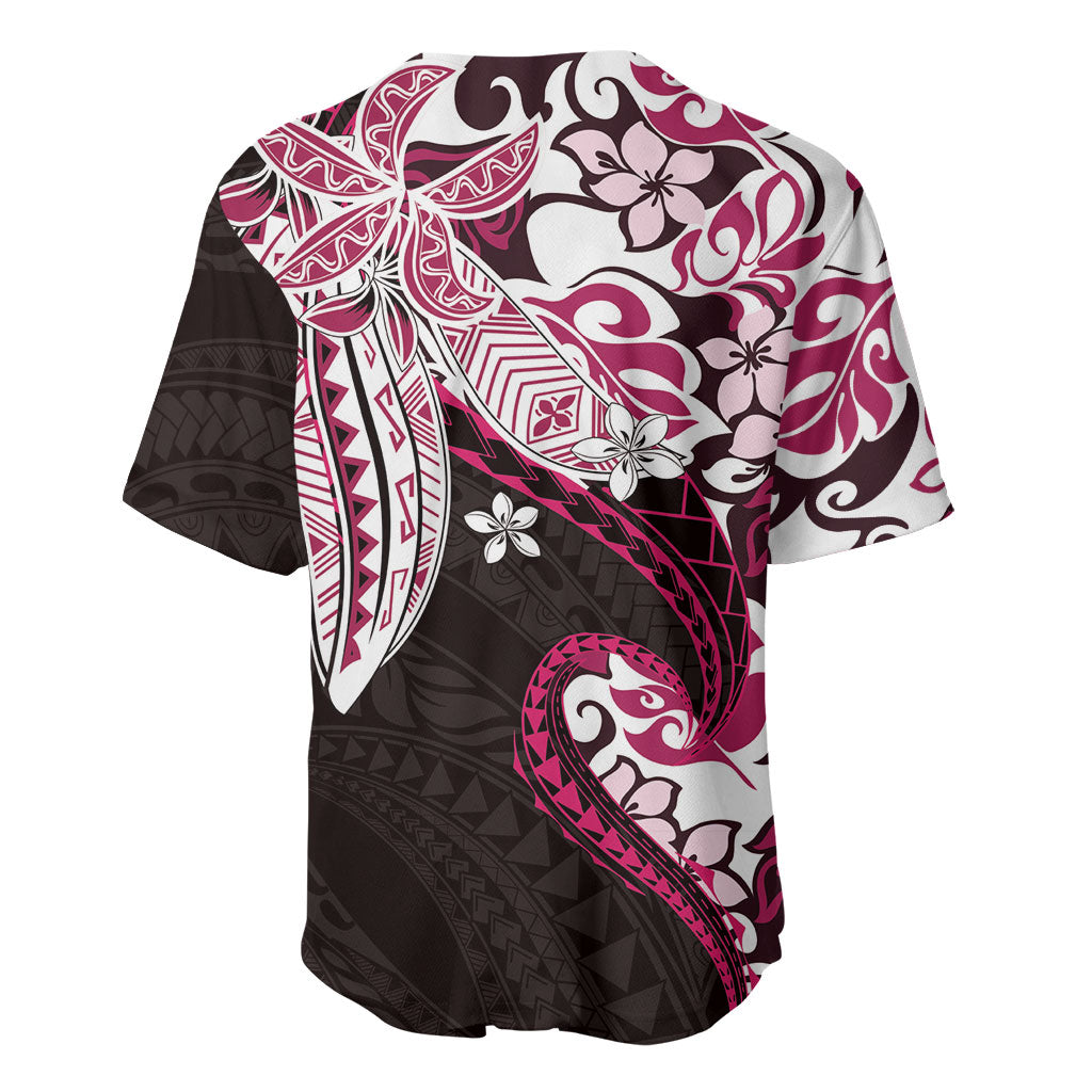 Monstera Plumeria Flowers Pink Baseball Jersey Polynesian Pattern LT01 - Polynesian Pride
