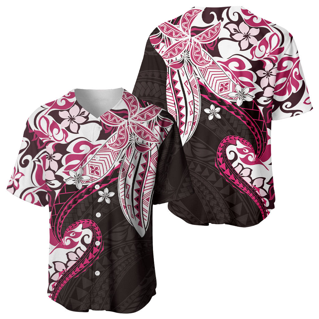 Monstera Plumeria Flowers Pink Baseball Jersey Polynesian Pattern LT01 - Polynesian Pride