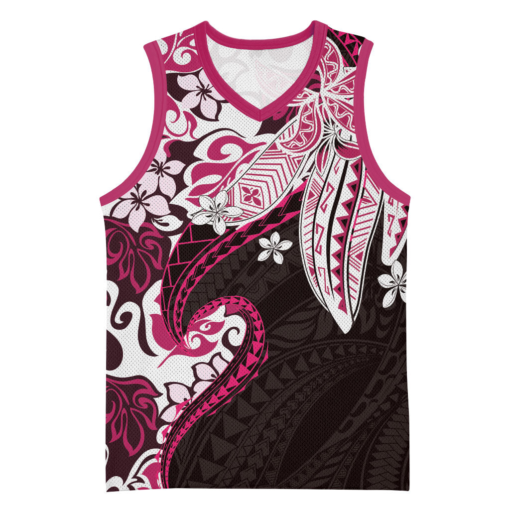 Monstera Plumeria Flowers Pink Basketball Jersey Polynesian Pattern LT01 Unisex Pink - Polynesian Pride
