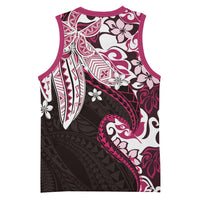 Monstera Plumeria Flowers Pink Basketball Jersey Polynesian Pattern LT01 - Polynesian Pride
