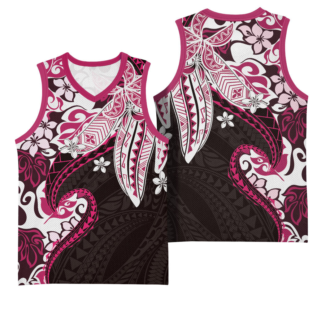 Monstera Plumeria Flowers Pink Basketball Jersey Polynesian Pattern LT01 - Polynesian Pride