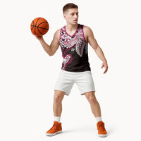 Monstera Plumeria Flowers Pink Basketball Jersey Polynesian Pattern LT01 - Polynesian Pride