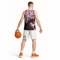Monstera Plumeria Flowers Pink Basketball Jersey Polynesian Pattern LT01 - Polynesian Pride