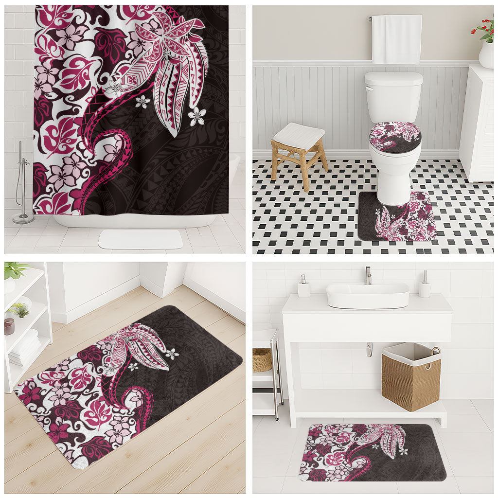 Monstera Plumeria Flowers Pink Bathroom Set Polynesian Pattern LT01 - Polynesian Pride