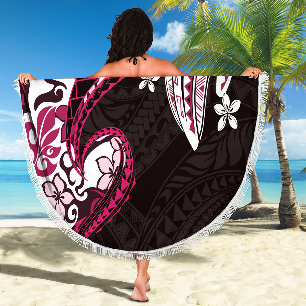 Monstera Plumeria Flowers Pink Beach Blanket Polynesian Pattern LT01 - Polynesian Pride