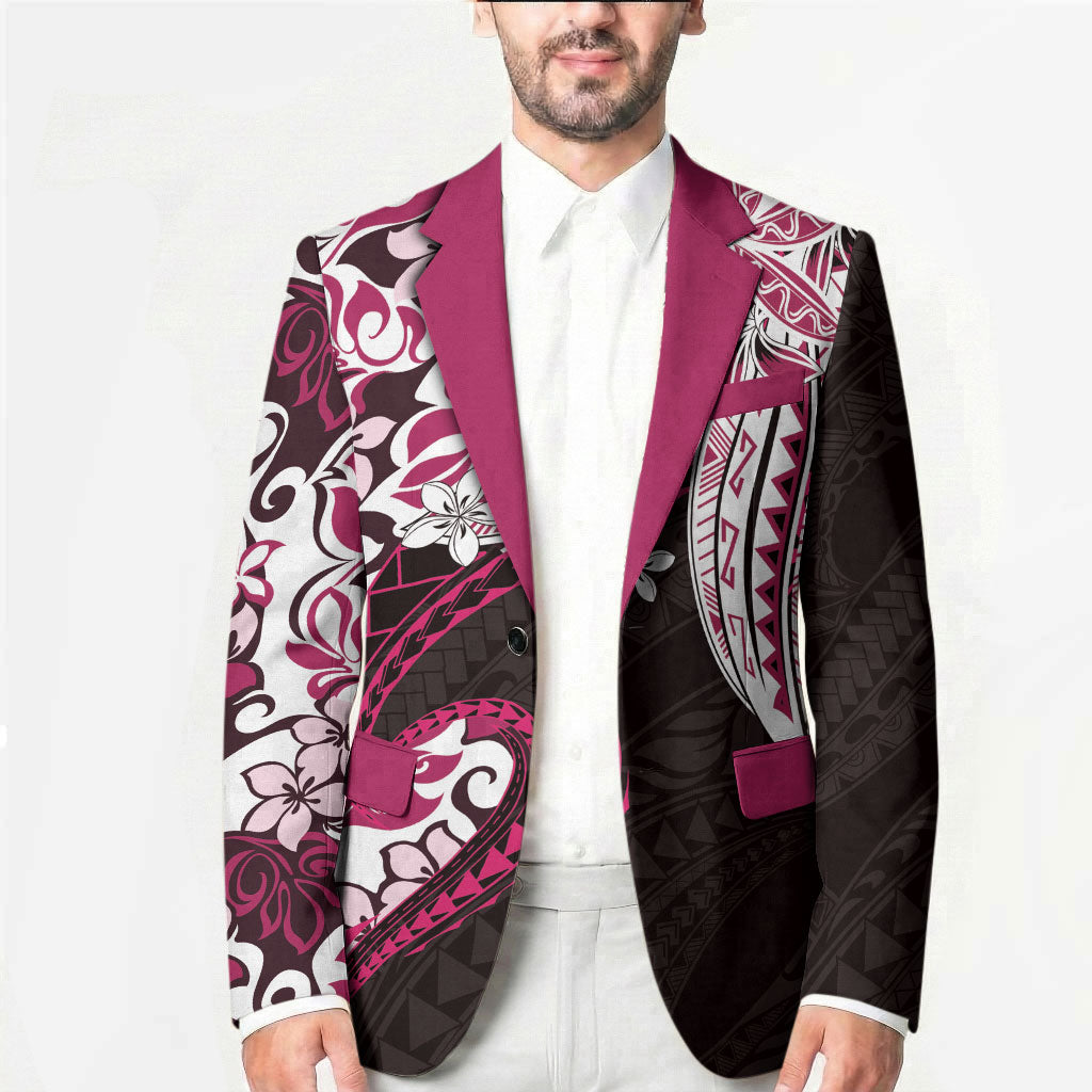 Monstera Plumeria Flowers Pink Blazer Polynesian Pattern LT01 - Polynesian Pride
