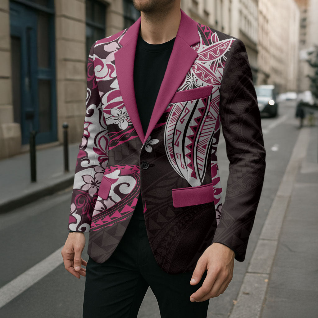 Monstera Plumeria Flowers Pink Blazer Polynesian Pattern LT01 - Polynesian Pride