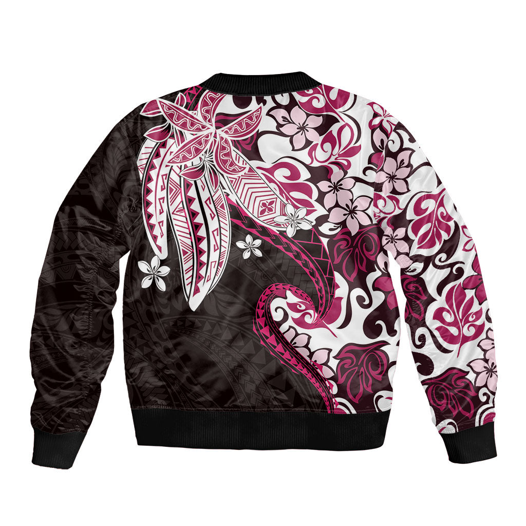 Monstera Plumeria Flowers Pink Bomber Jacket Polynesian Pattern LT01 - Polynesian Pride
