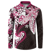 Monstera Plumeria Flowers Pink Button Sweatshirt Polynesian Pattern LT01 Pink - Polynesian Pride