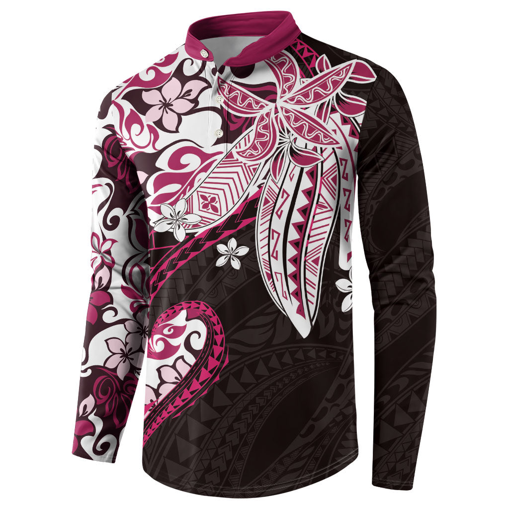 Monstera Plumeria Flowers Pink Button Sweatshirt Polynesian Pattern LT01 - Polynesian Pride