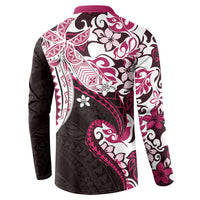 Monstera Plumeria Flowers Pink Button Sweatshirt Polynesian Pattern LT01 - Polynesian Pride