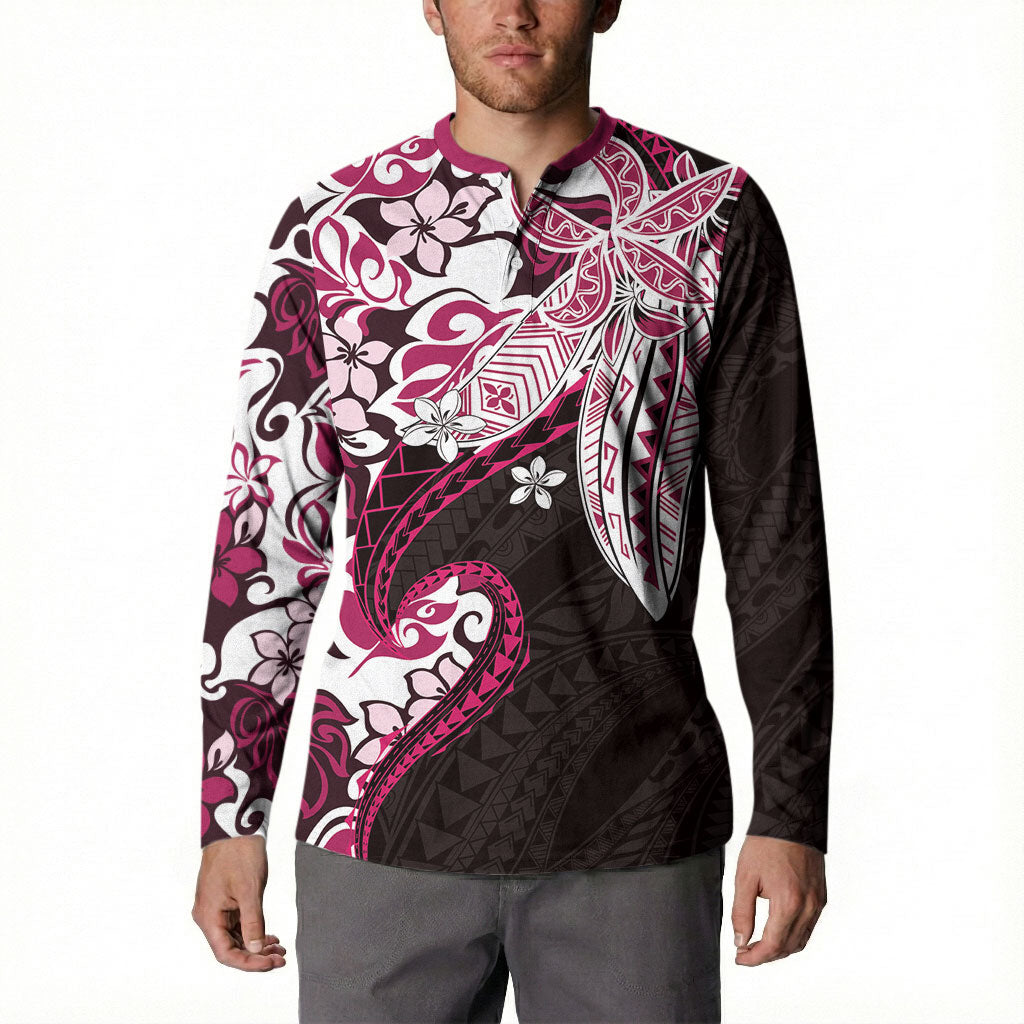 Monstera Plumeria Flowers Pink Button Sweatshirt Polynesian Pattern LT01 - Polynesian Pride