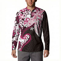 Monstera Plumeria Flowers Pink Button Sweatshirt Polynesian Pattern LT01 - Polynesian Pride