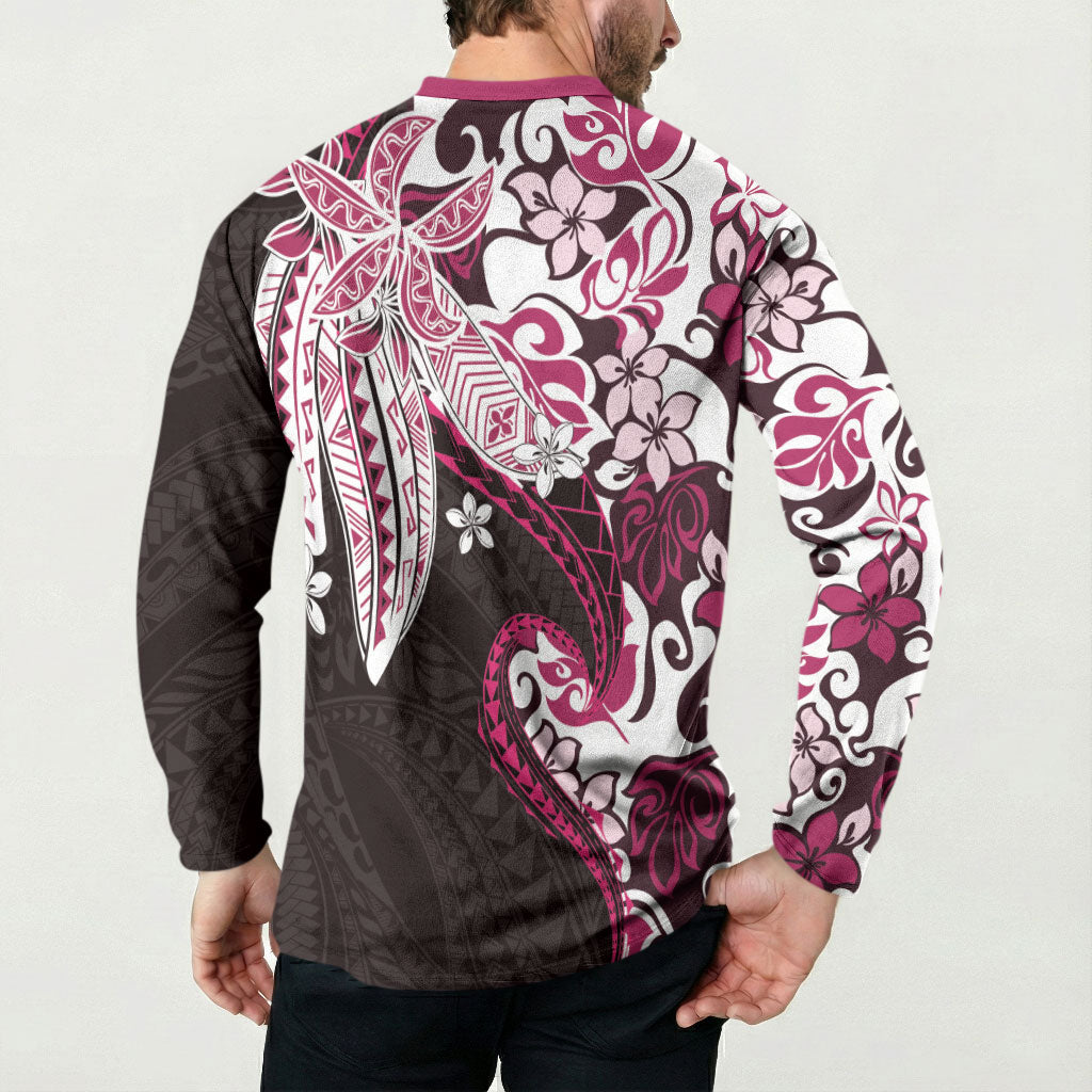 Monstera Plumeria Flowers Pink Button Sweatshirt Polynesian Pattern LT01 - Polynesian Pride