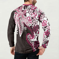 Monstera Plumeria Flowers Pink Button Sweatshirt Polynesian Pattern LT01 - Polynesian Pride