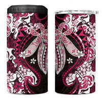 Monstera Plumeria Flowers Pink 4 in 1 Can Cooler Tumbler Polynesian Pattern