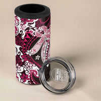 Monstera Plumeria Flowers Pink 4 in 1 Can Cooler Tumbler Polynesian Pattern