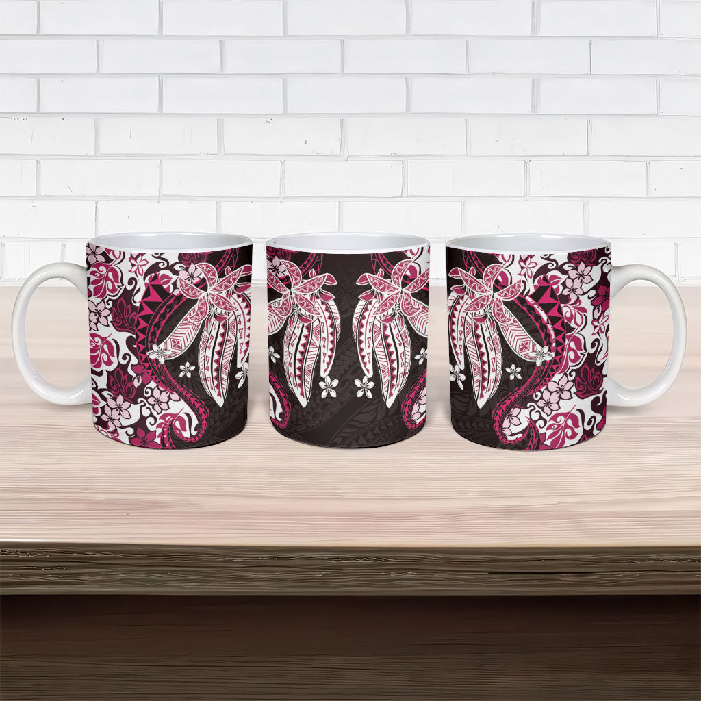 Monstera Plumeria Flowers Pink Ceramic Mug Polynesian Pattern LT01 - Polynesian Pride