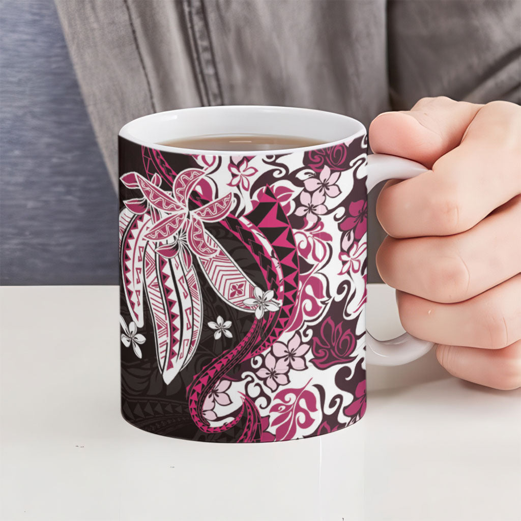 Monstera Plumeria Flowers Pink Ceramic Mug Polynesian Pattern LT01 - Polynesian Pride