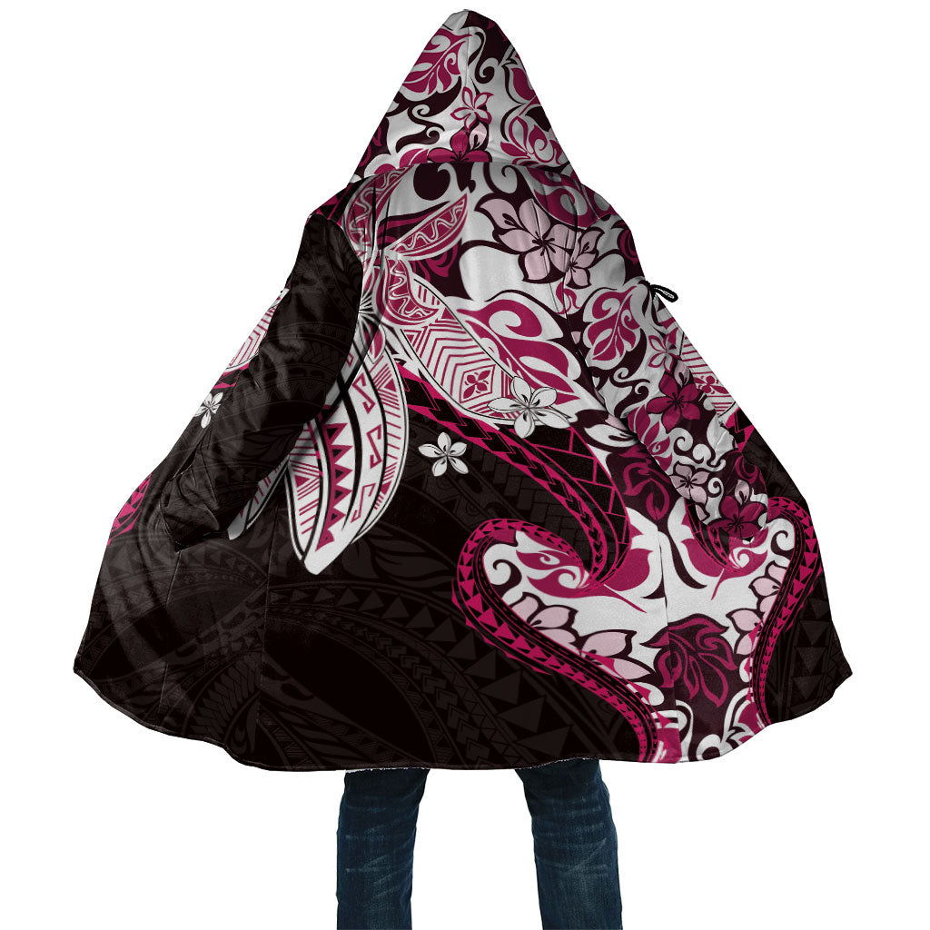 Monstera Plumeria Flowers Pink Cloak Polynesian Pattern